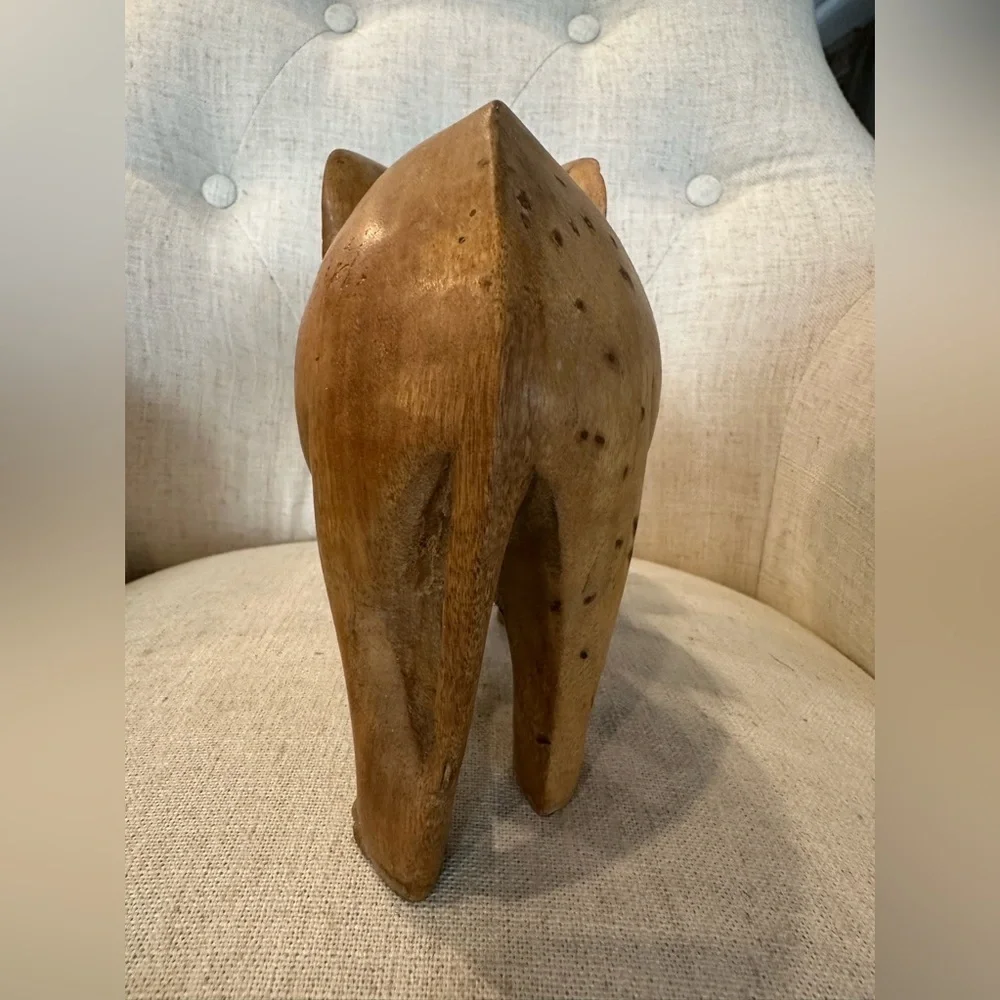 Vintage Hand Carved Teak Wood Elephant Sculpture Figurine Tusks African Decor